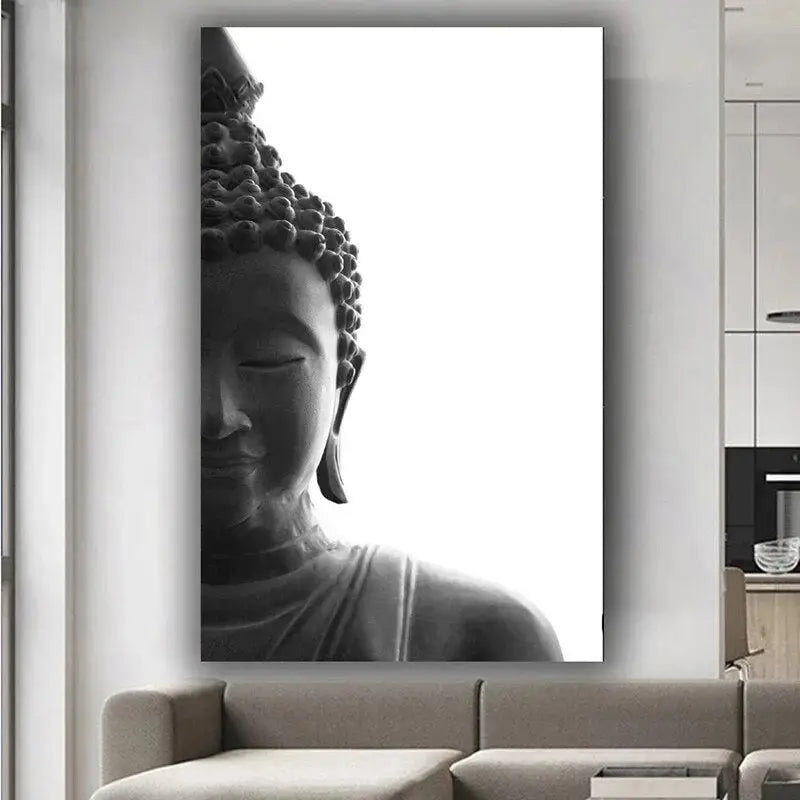 Black and white Buddha head painting