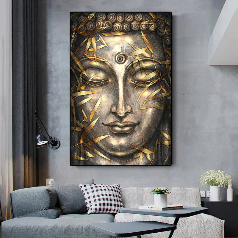 Buddha head Gold painting